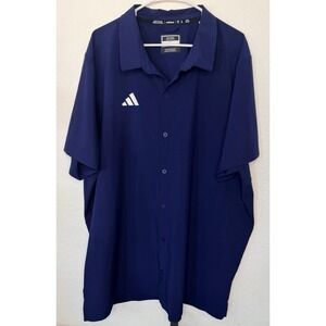Adidas Golf Button Shirt Mens 2XL Blue Short Sleeve Performance Polo